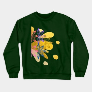 Multicoloured Floral design illustration pattern with gold metallic paint splatter Crewneck Sweatshirt